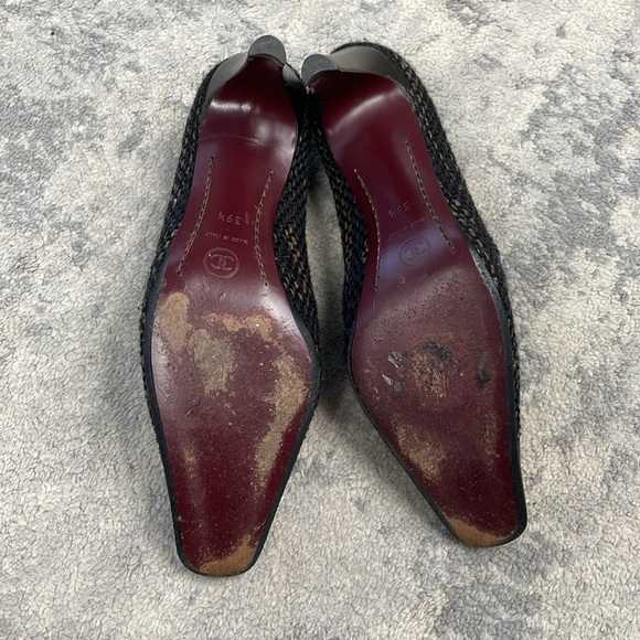 Vintage Chanel Tweed Squared Pointed Toe Lace Up Oxford Heels Sz 39.5 - Picture 10 of 15